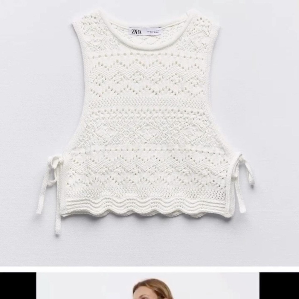 Zara Ivory Crochet Knit Top